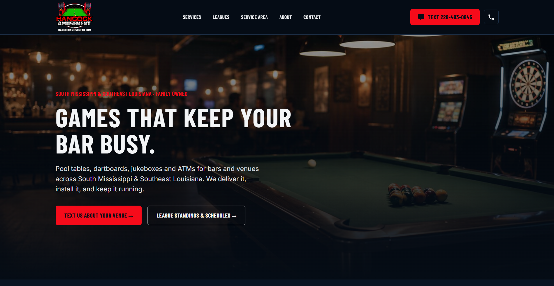 Hancock Amusement website homepage